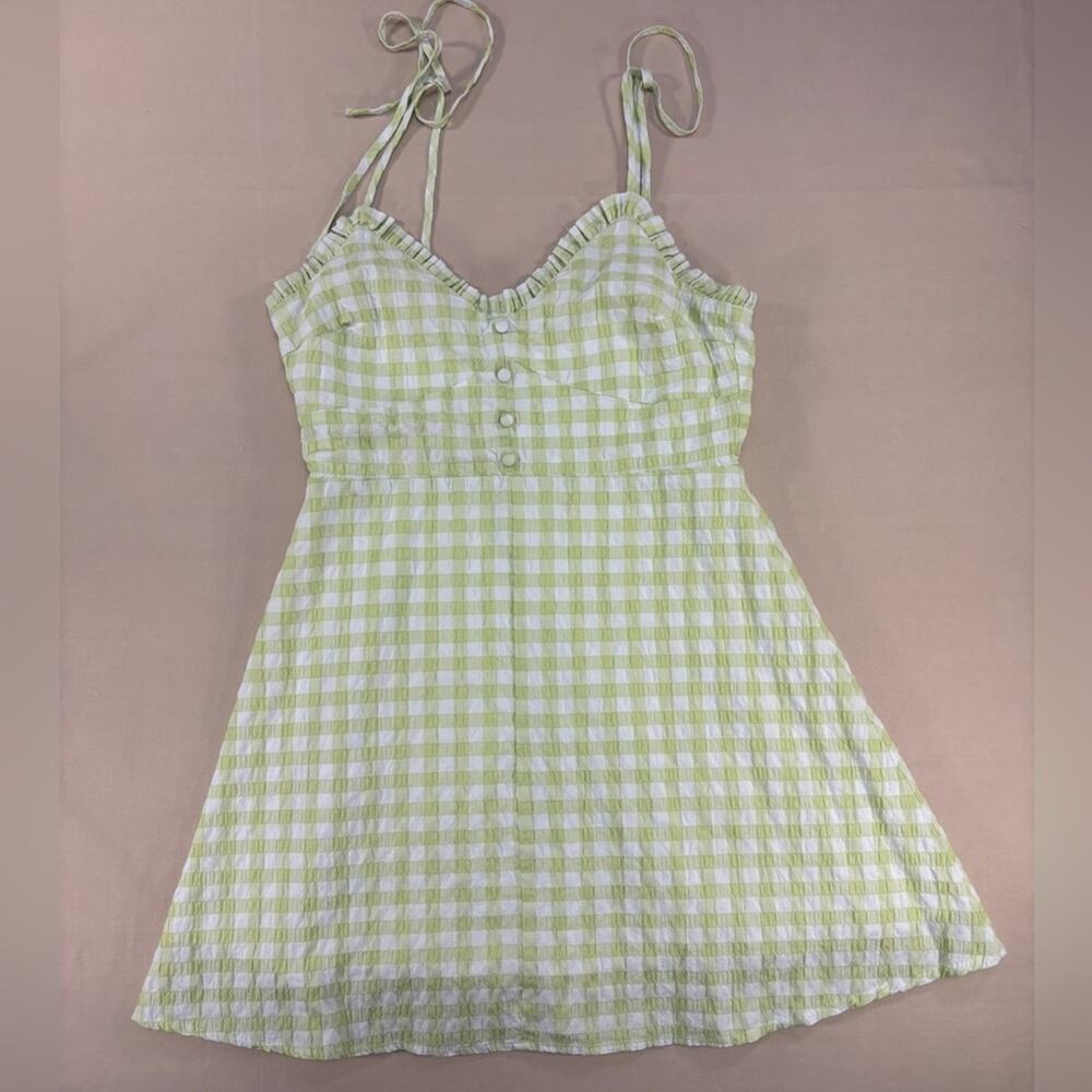 GB Gianni Bini Girls Light Green and White Gingham Ruffled Dress Size Medium